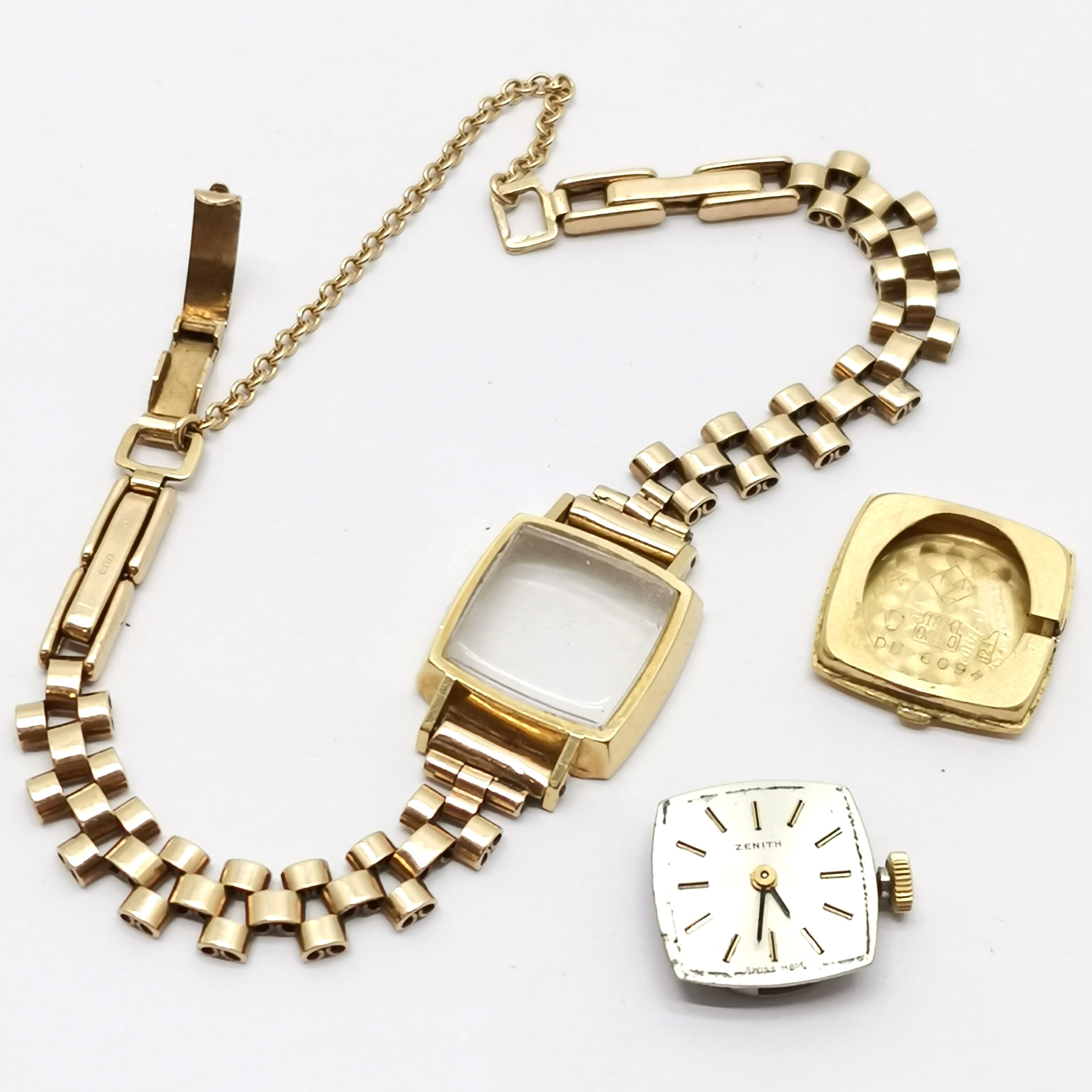 18ct gold ladies Zenith manual wind wristwatch on a 9ct marked gold bracelet ~ total weight 16. - Image 2 of 5