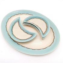 Clarice Cliff unusual serving platter (46cm x 35.5cm) with 6 x crescent shaped hors d'oeuvres dishes