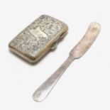 1919 engraved cigarettes case by J & R Griffin (8cm x 5.5cm) t/w American sterling silver butter