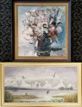 2 x oil paintings on canvas - contemporary still life frame 50cm x 48cm