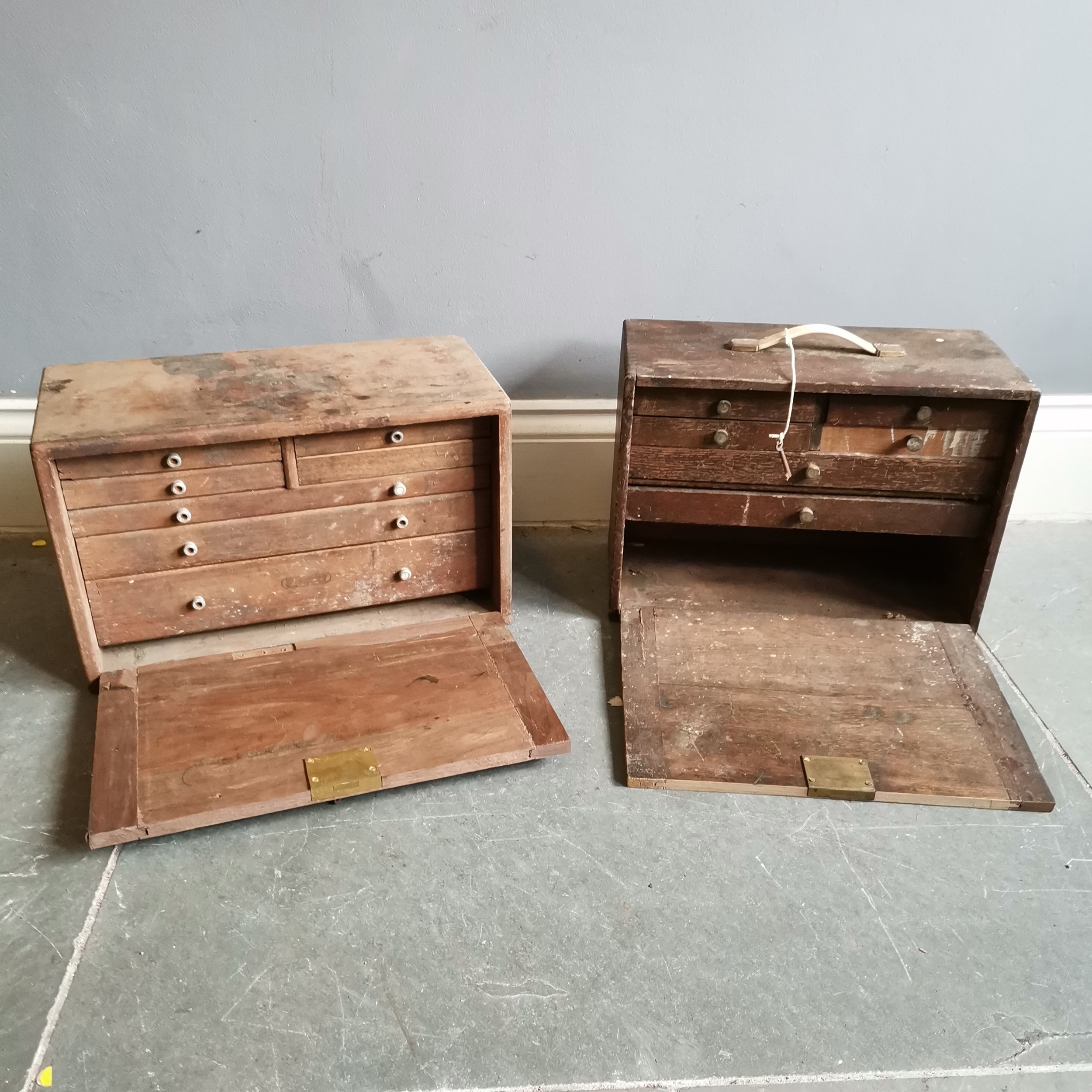 Vintage tool chest containing drawers, 43cm wide x 20cm deep x 30cm high, t/w 2 others., in used - Image 2 of 2