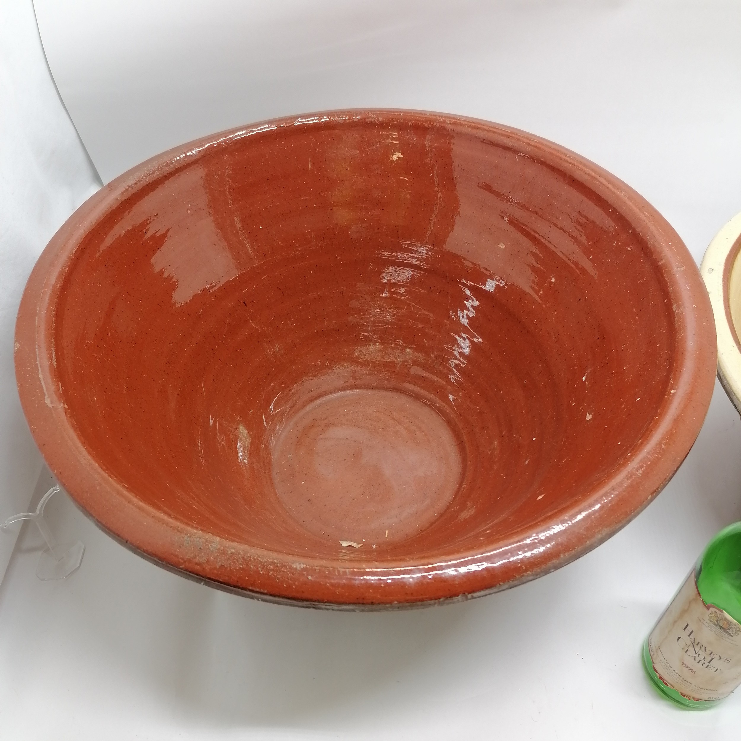 Antique brown glazed terracotta 53cm dairy bowl - 26.5cm high with no obvious damage t/w yellow - Image 2 of 4