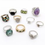 6 x silver rings inc Thomas Sabo, diamond, peridot etc (39g total weight) t/w 4 fashion rings