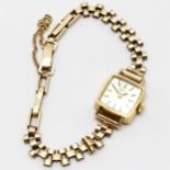 18ct gold ladies Zenith manual wind wristwatch on a 9ct marked gold bracelet ~ total weight 16.