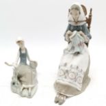 Large lladro figure #4865 Insular the embroideress (29cm high) t/w #4660 Shepherdess girl with