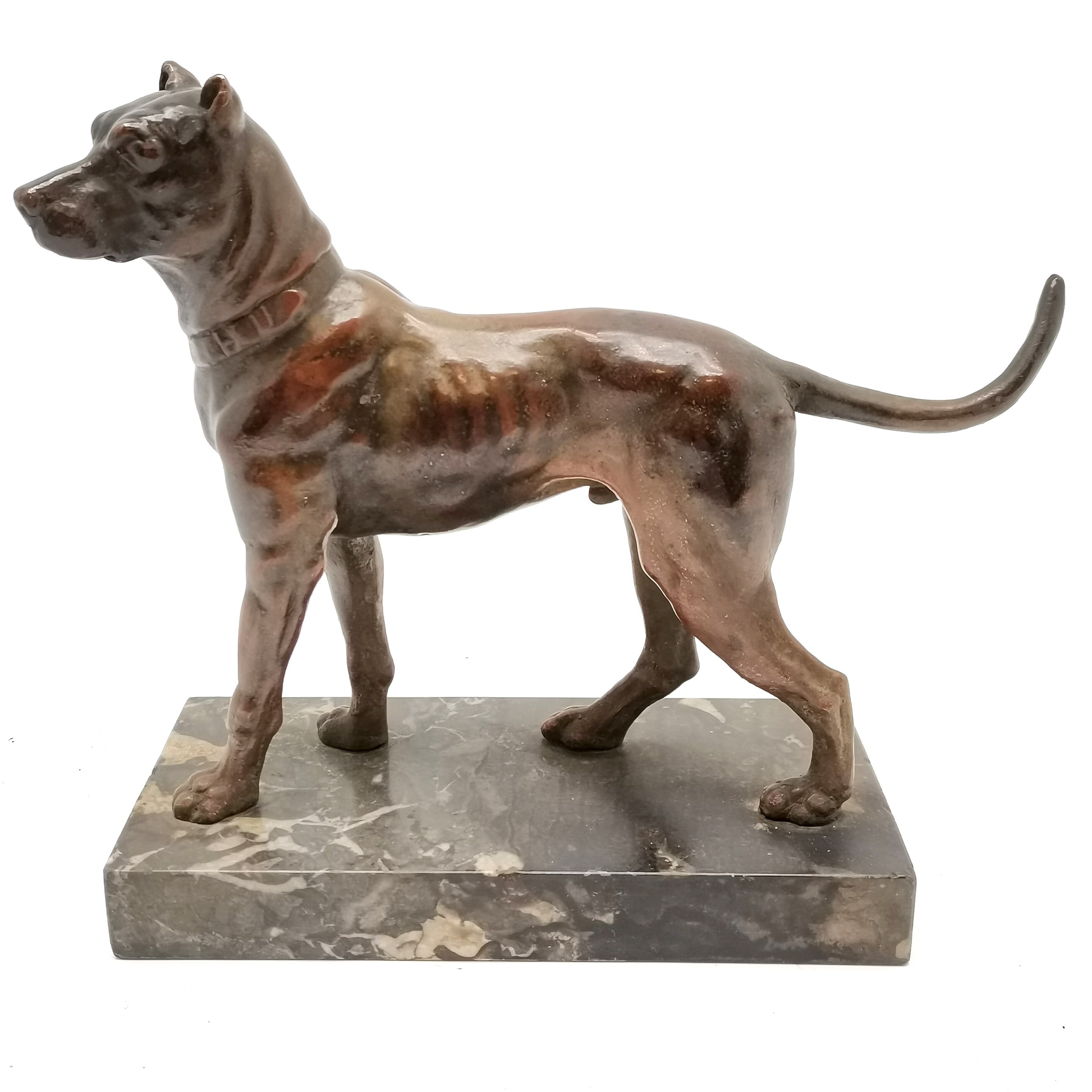 Antique spelter figure of a dog on a marble base - 16.5cm high and base 15cm x 8cm ~ no obvious - Image 2 of 4