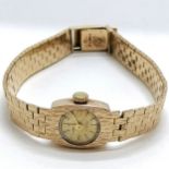 Vintage bark effect 9ct gold manual wind ladies wristwatch on integral bracelet - 18cm long & 23.