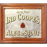 Antique Ind Coope's ales & stout advertising mirror in a maple frame - 32cm x 27cm