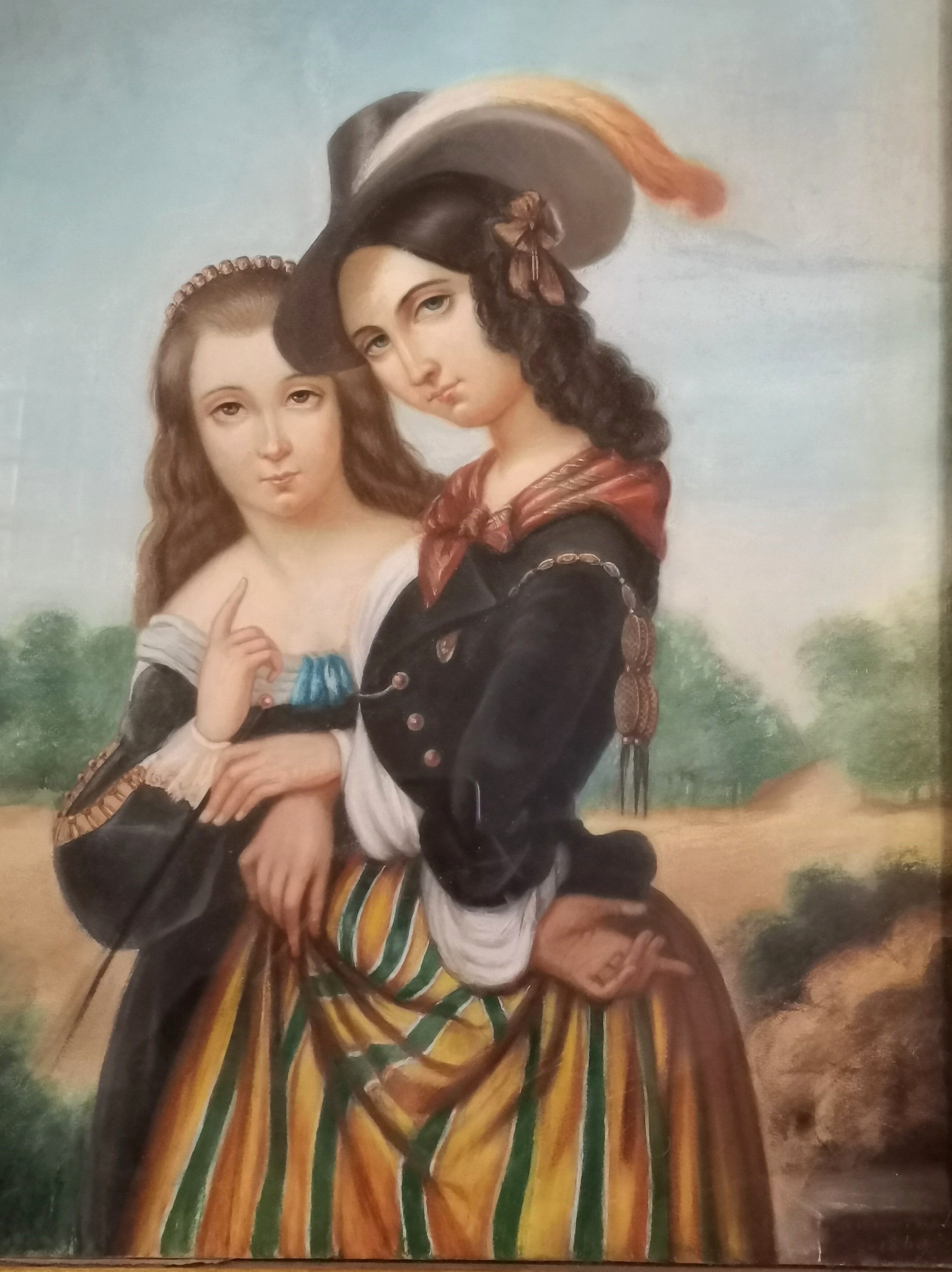 Original 1849 dated pastel of 2 young ladies with indistinct title lower right hand corner in a - Image 2 of 5