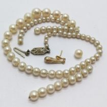 9ct white gold clasped (broken) pearl necklace t/w odd earring - SOLD ON BEHALF OF THE NEW BREAST