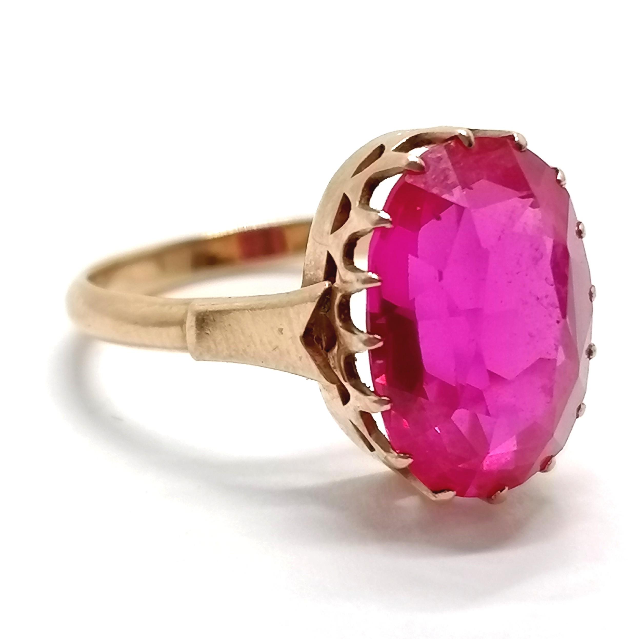 Russian 583 hallmarked gold pink sapphire (tests as) ring - size Q & 4.2g total weight - SOLD ON