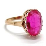 Russian 583 hallmarked gold pink sapphire (tests as) ring - size Q & 4.2g total weight - SOLD ON