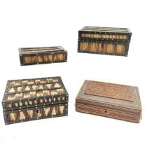 4 x antique boxes ~ 3 quill work (largest 19cm x 13.5cm x 8.5cm) & carved Indian - all slight a/f