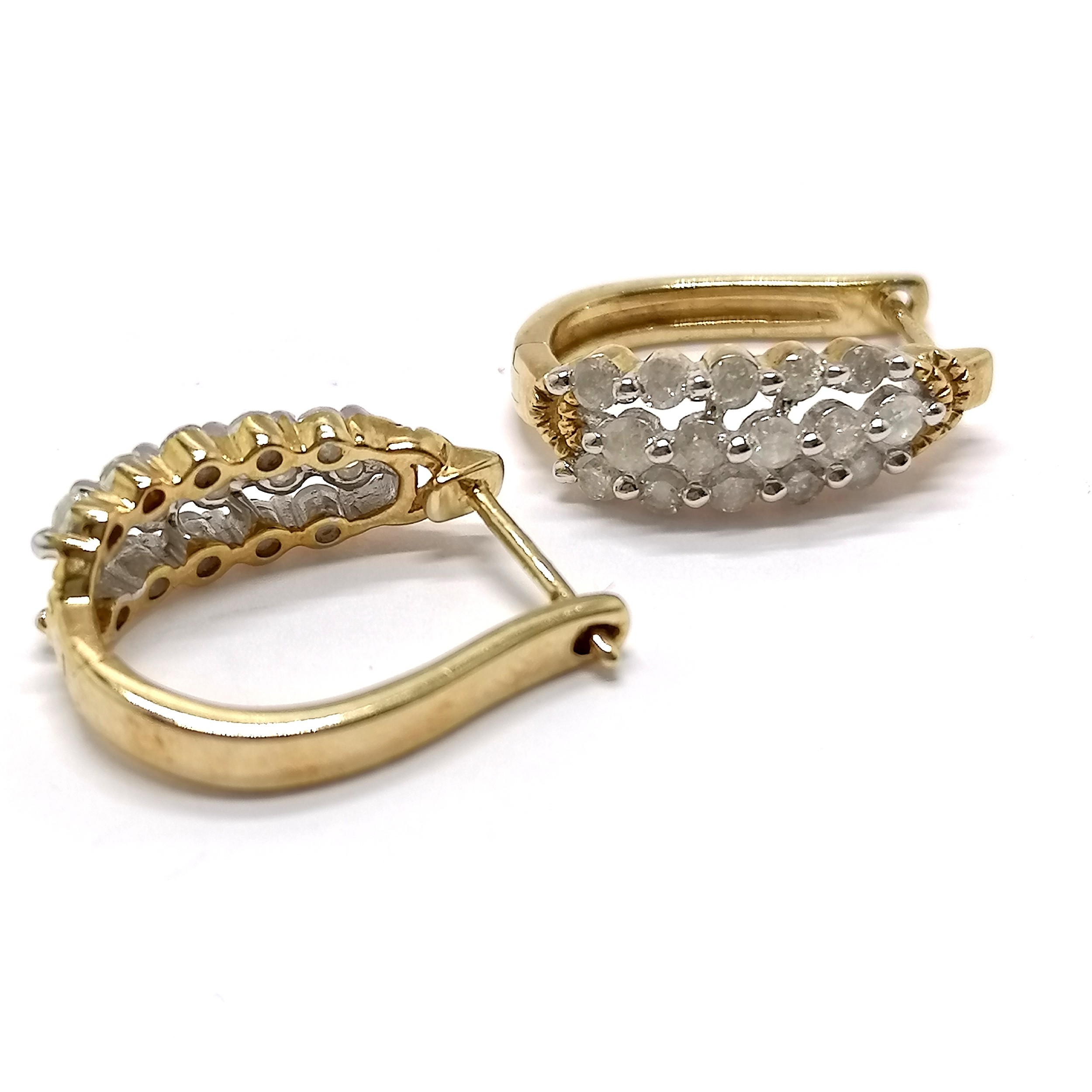 Pair of 9ct hallmarked gold diamond set hoop earrings - 1.8cm drop & 4.2g total weight - Image 2 of 2