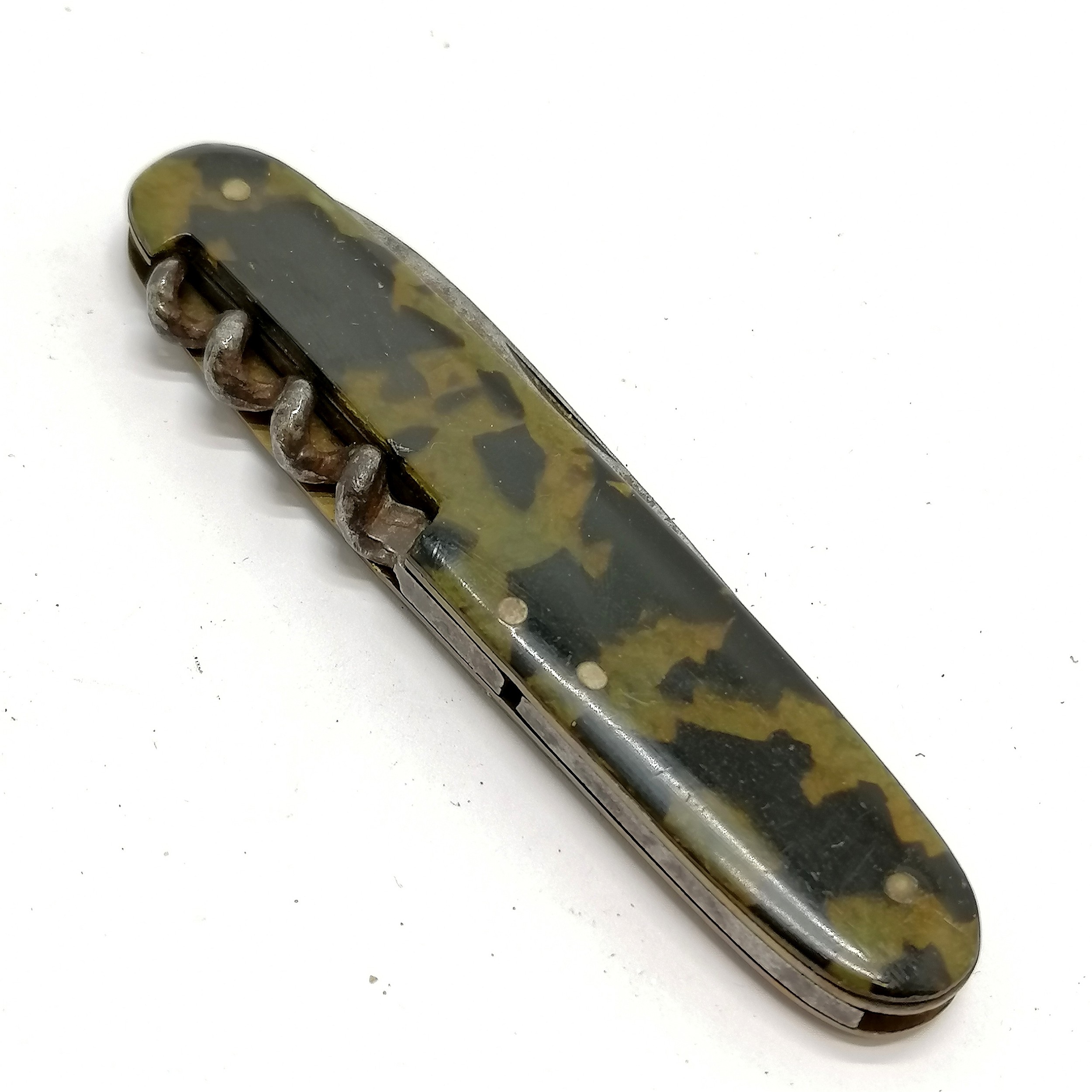 Unusual doubled bladed penknife with corkscrew & faux tortoiseshell panels - total length 20cm ~ - Image 2 of 4