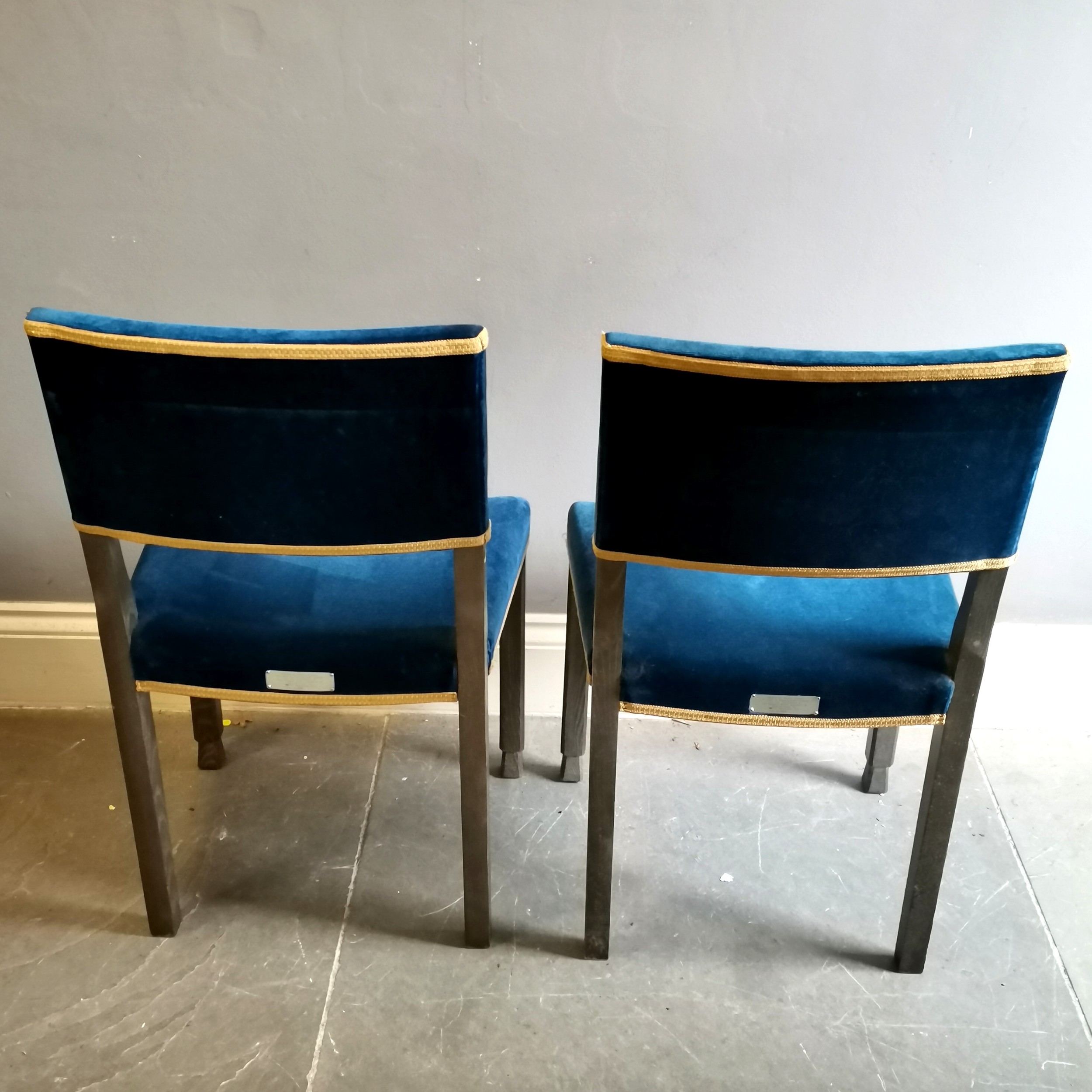 Pair of Silver Jubilee replica Coronation Peers chairs, in blue velvet with gold trim, each bears - Image 2 of 5