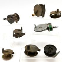 Collection of assorted vintage Bakelite and brass assorted reels t/w an aluminium reel.
