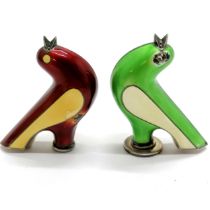 Scandinavian vintage pair of silver enamel bird peppers - 6cm high & total weight 70g ~ 1 lacks