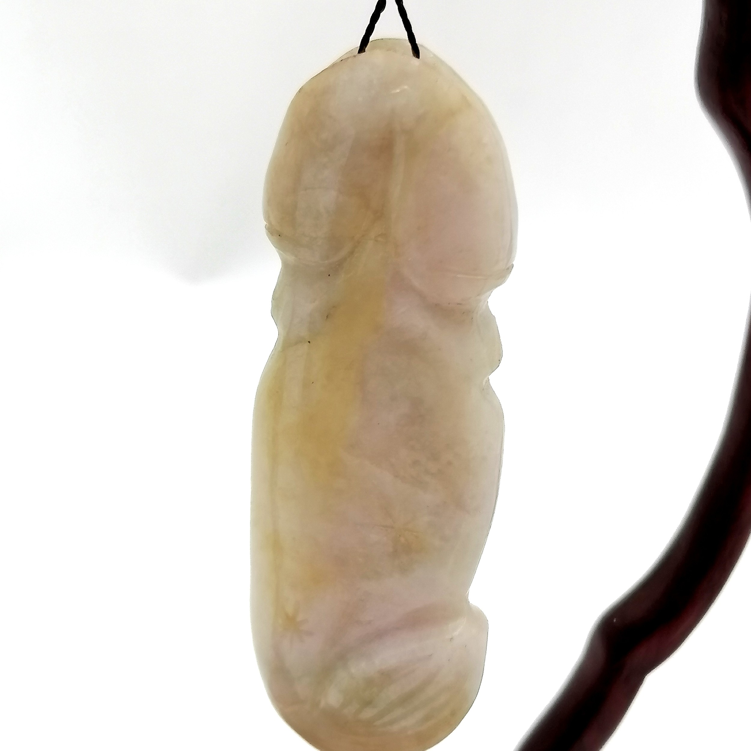 Hardstone carved jade phallus suspended on a stand - 19cm high t/w antique jade cup (a/f) etc - Image 5 of 7