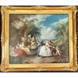 Gilt framed print of a Classical garden scene with cherubs, good overall condition, 75cm wide x 65cm