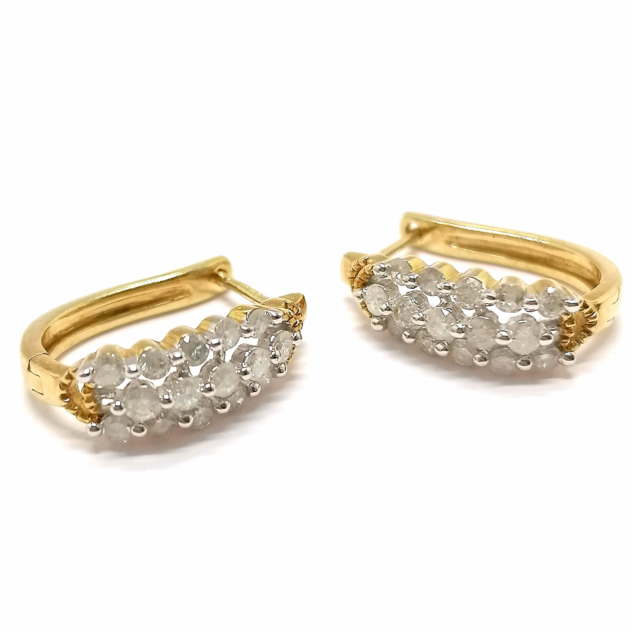 Pair of 9ct hallmarked gold diamond set hoop earrings - 1.8cm drop & 4.2g total weight