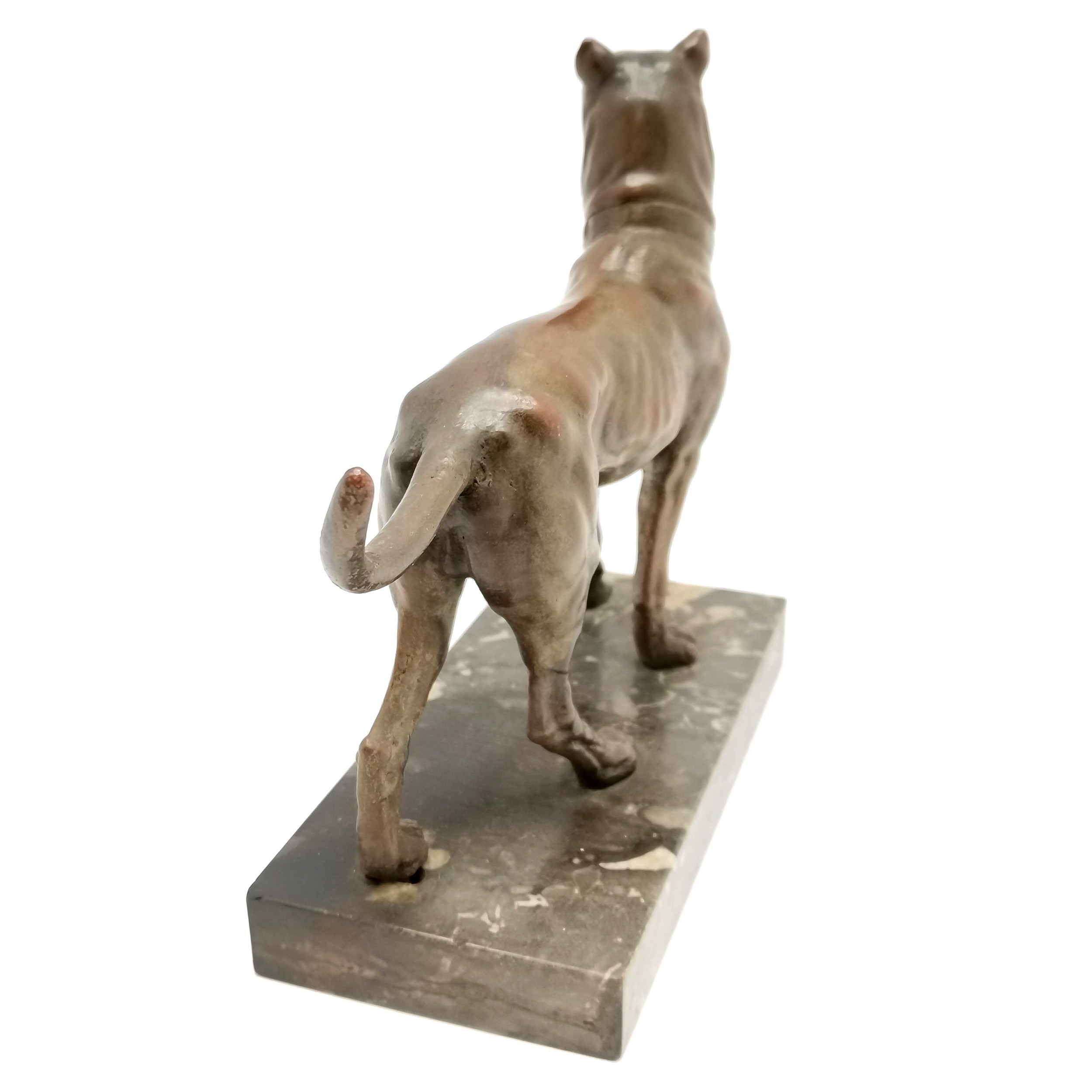 Antique spelter figure of a dog on a marble base - 16.5cm high and base 15cm x 8cm ~ no obvious - Image 4 of 4