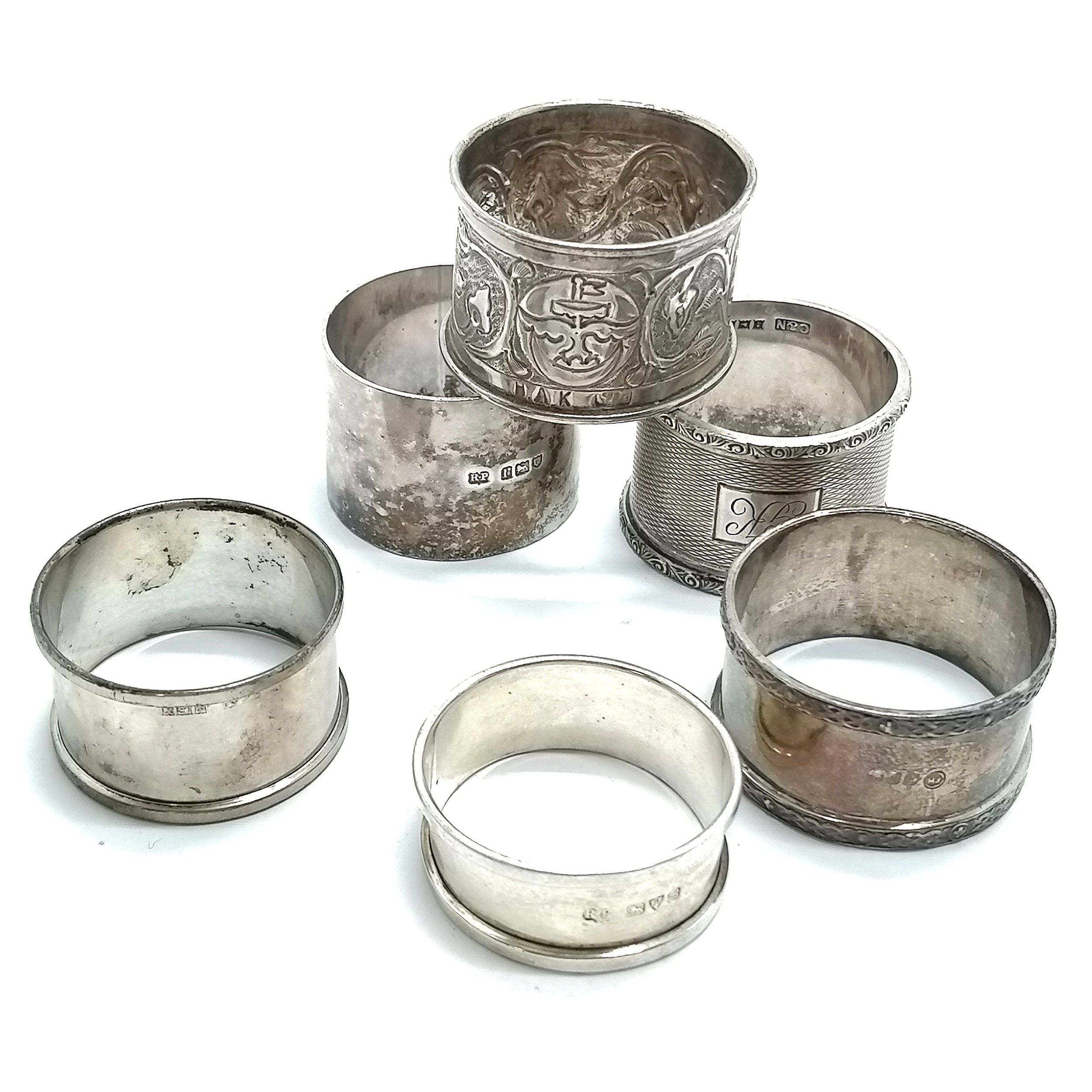 6 x silver napkin rings inc 1 unmarked 'foreign' & 1 by Francis Howard Ltd (Edinburgh) etc - total - Image 2 of 2