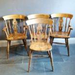 Pair of Windsor style country kitchen carver chairs, 55cm wide x 48cm deep x 89cm high, t/w pair