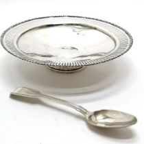 1942 silver dish with pierced & cast border by William Hutton & Sons Ltd with inset 1949 half