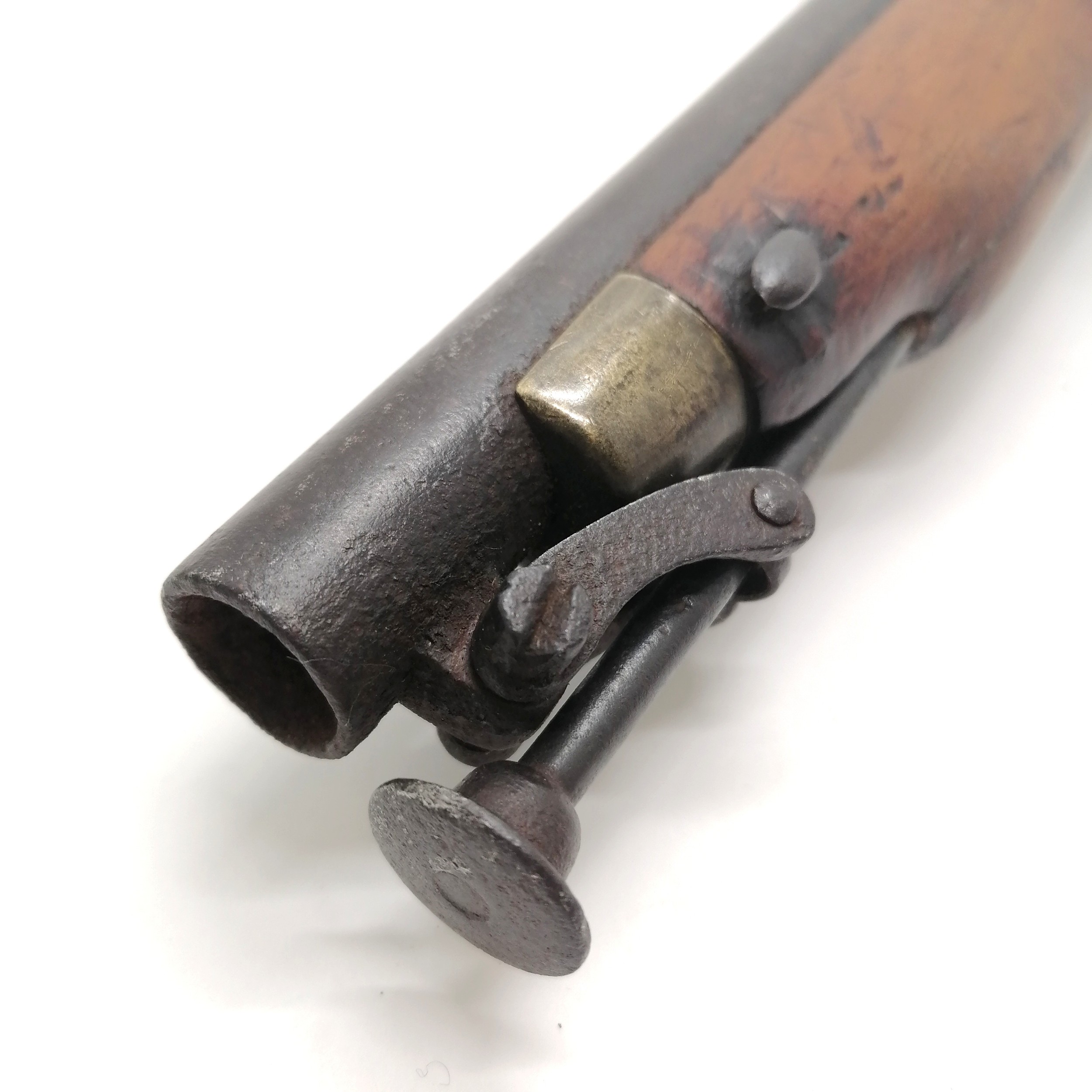 Antique c.1800 tower lock flintlock pistol with GR crown mark and has touchmarks to barrel & stamped - Image 8 of 11