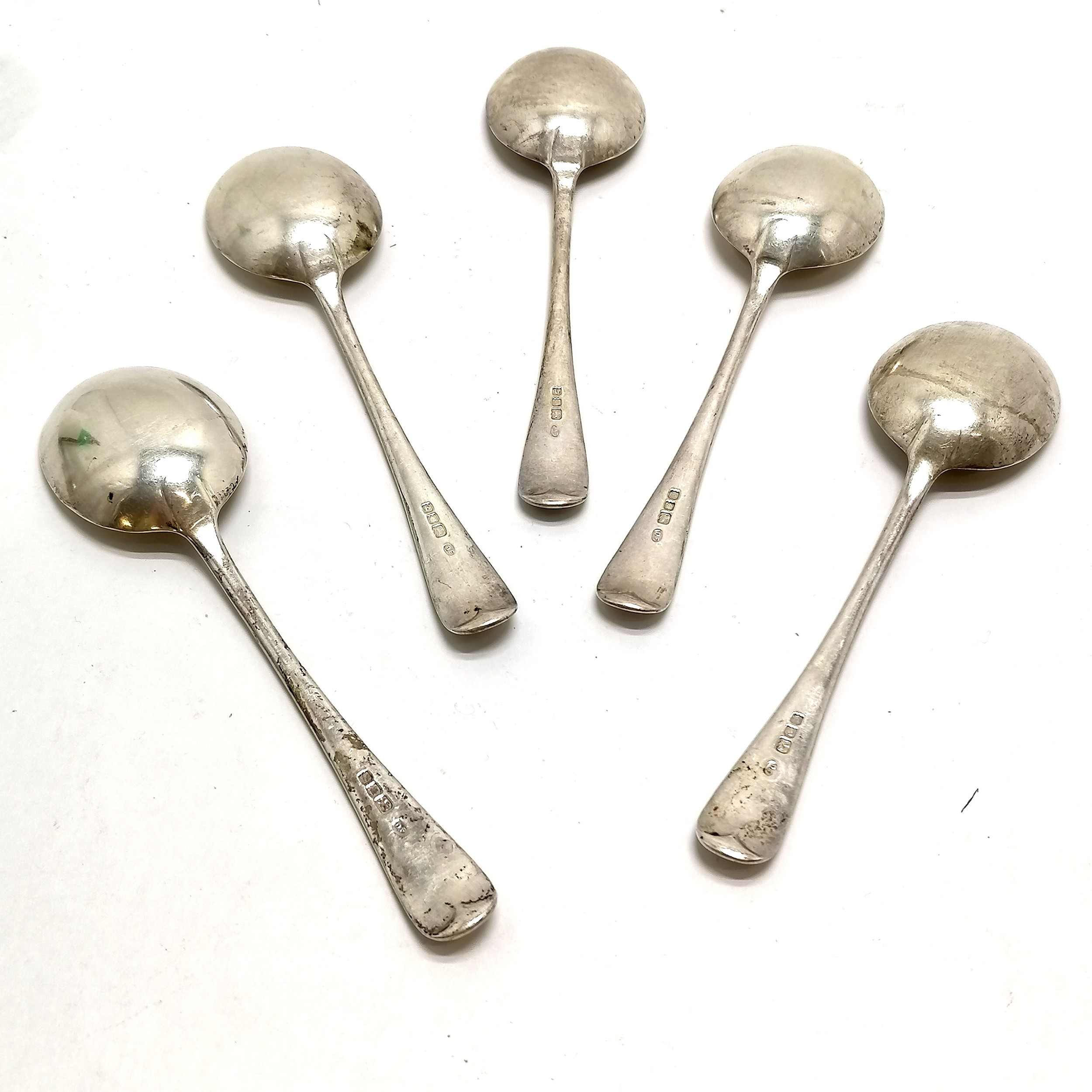 1931 5 x silver soup spoons by Josiah Williams & Co (David Landsborough Fullerton) - 19.5cm & 360g