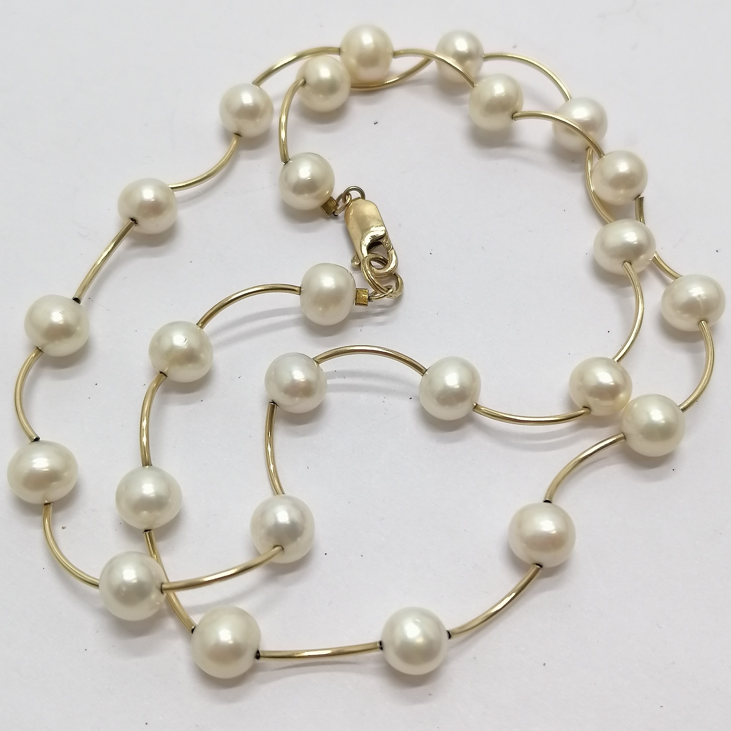 9ct marked gold pearl bead necklace - 46cm & 13.5g total weight - SOLD ON BEHALF OF THE NEW BREAST