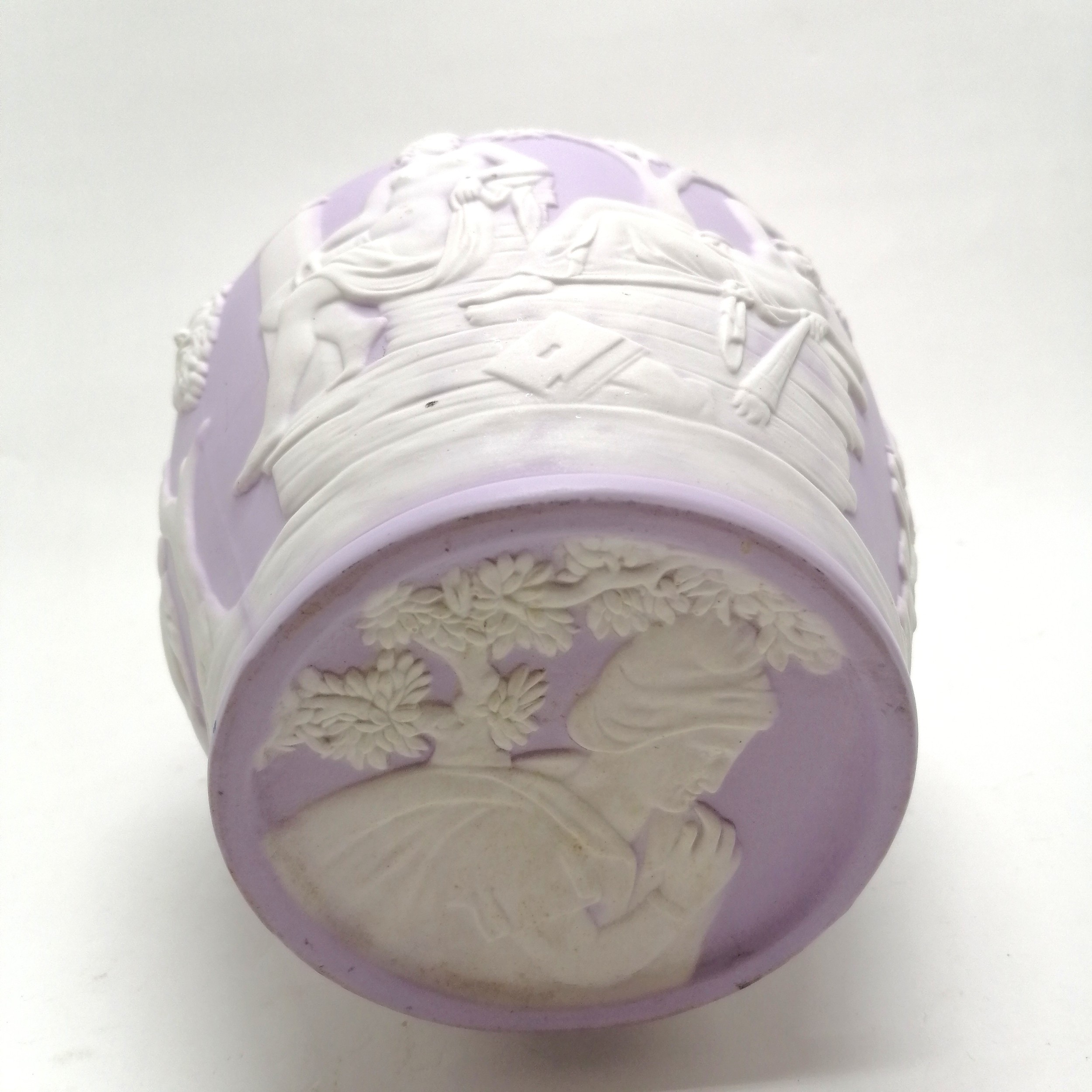 Wedgwood style Portland vase on pink / lilac ground - 25cm high ~ some restoration to top rim - Image 2 of 7