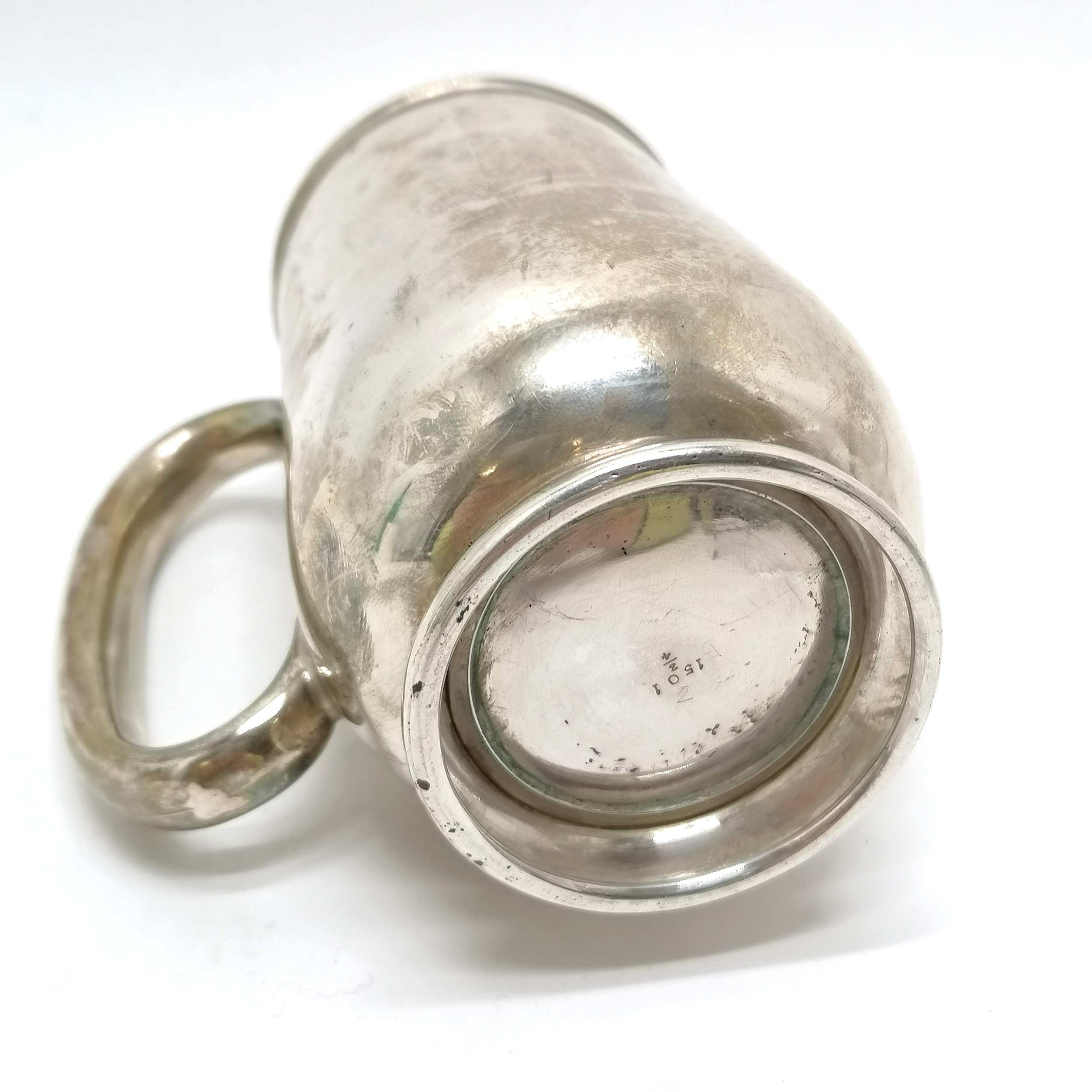 1918 silver tankard by James Dixon & Sons Ltd won in 1920 for Officers jumping by Lt J Yorke OBE - - Image 2 of 4