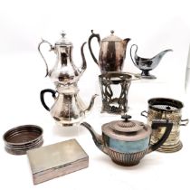 Qty of silver plated ware inc engraved EPBM coffee pot (26cm high), Art Nouveau 'frame',