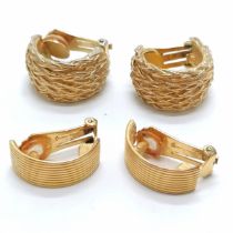 Christian Dior 2 pairs of gold tone clip on half hoop earrings - largest 2.5cm diameter