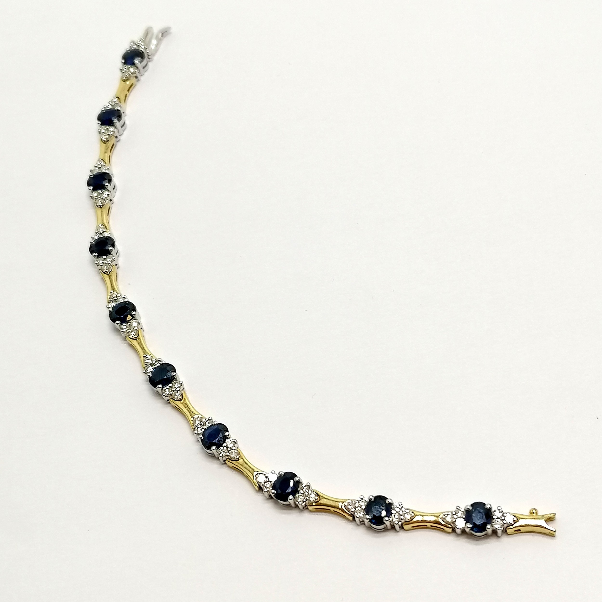 18ct hallmarked white / yellow gold diamond (60) & sapphire (10) set bracelet - 19cm & 21g - Image 2 of 3