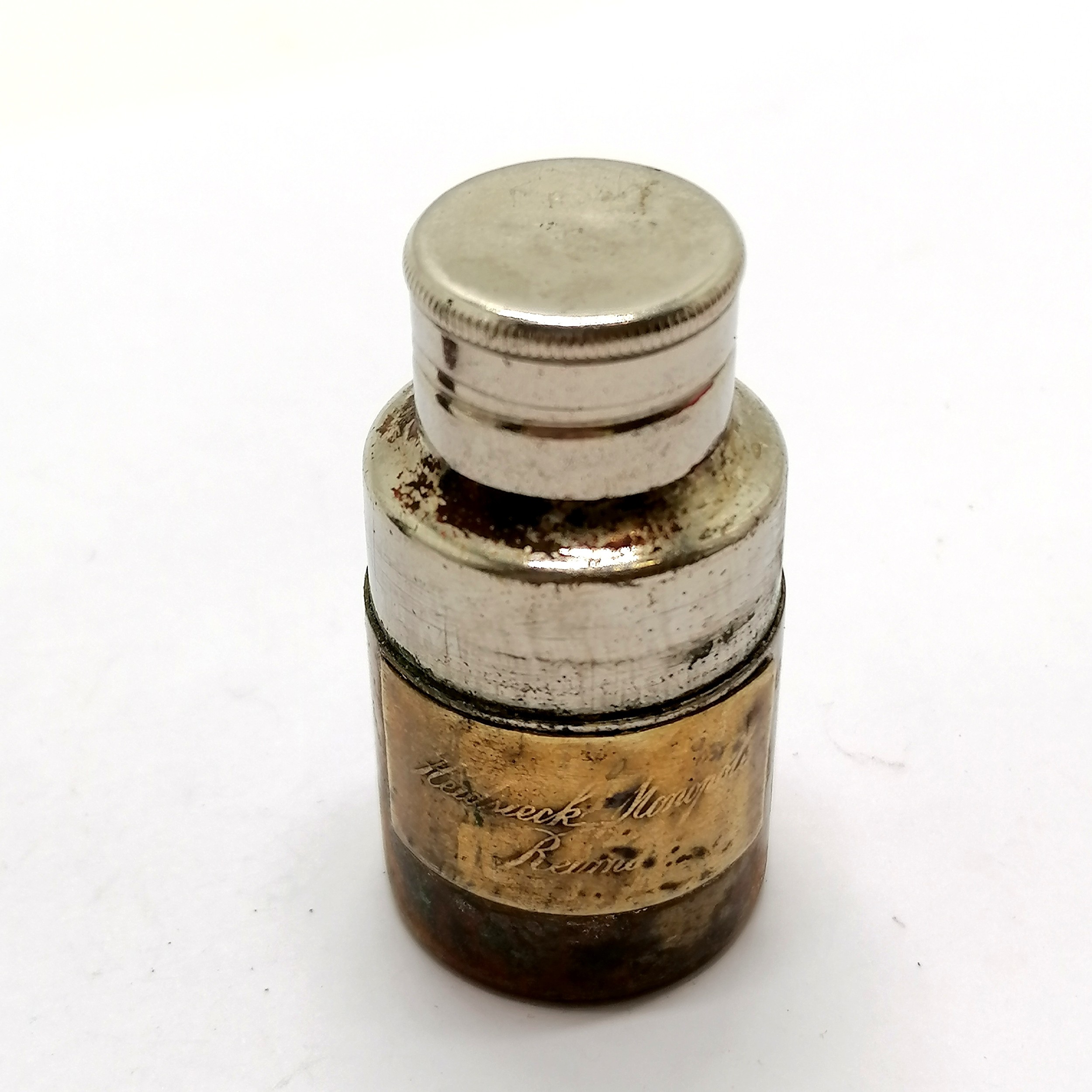 Victorian champagne bottle travelling inkwell with dip pen - 10.5cm high & has brass plaque ' - Image 6 of 6