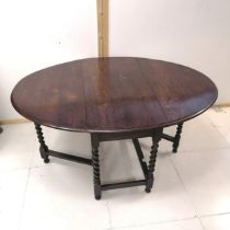 1930's oak drop flap gateleg table with barley twist supports, 106 cm wide, 147 cm length to include