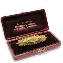 Antique gilt metal brooch in original S Leighton (Lancaster) retail box (7.5cm across) - SOLD ON