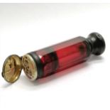 Antique cranberry cut glass double ended scent bottle / vinaigrette with unmarkd silver fittings -