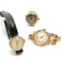 3 x gold cased manual wind wristwatches - 1 x 18ct gold (with plated strap) & 2 x 9ct gold - all for