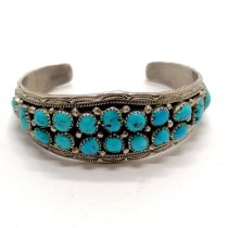 Sterling silver turquoise set cuff bangle - 32g total weight