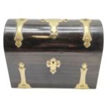 Antique coromandel wooden domed lidded stationery box with brass mounts - 22cm across x 16cm high