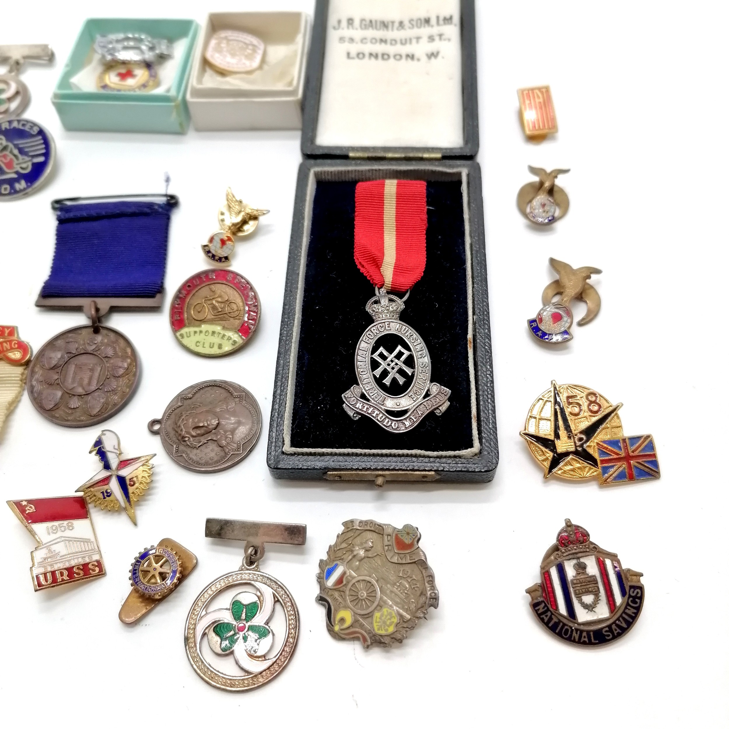 Qty of badges / medallions etc inc Territorial force nursing service cape badge (in J R Gaunt - Image 3 of 3