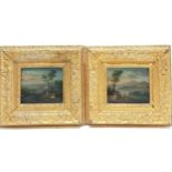 Pair of 17th century oil paintings on panel of pastoral scenes in original gilt frames in the circle