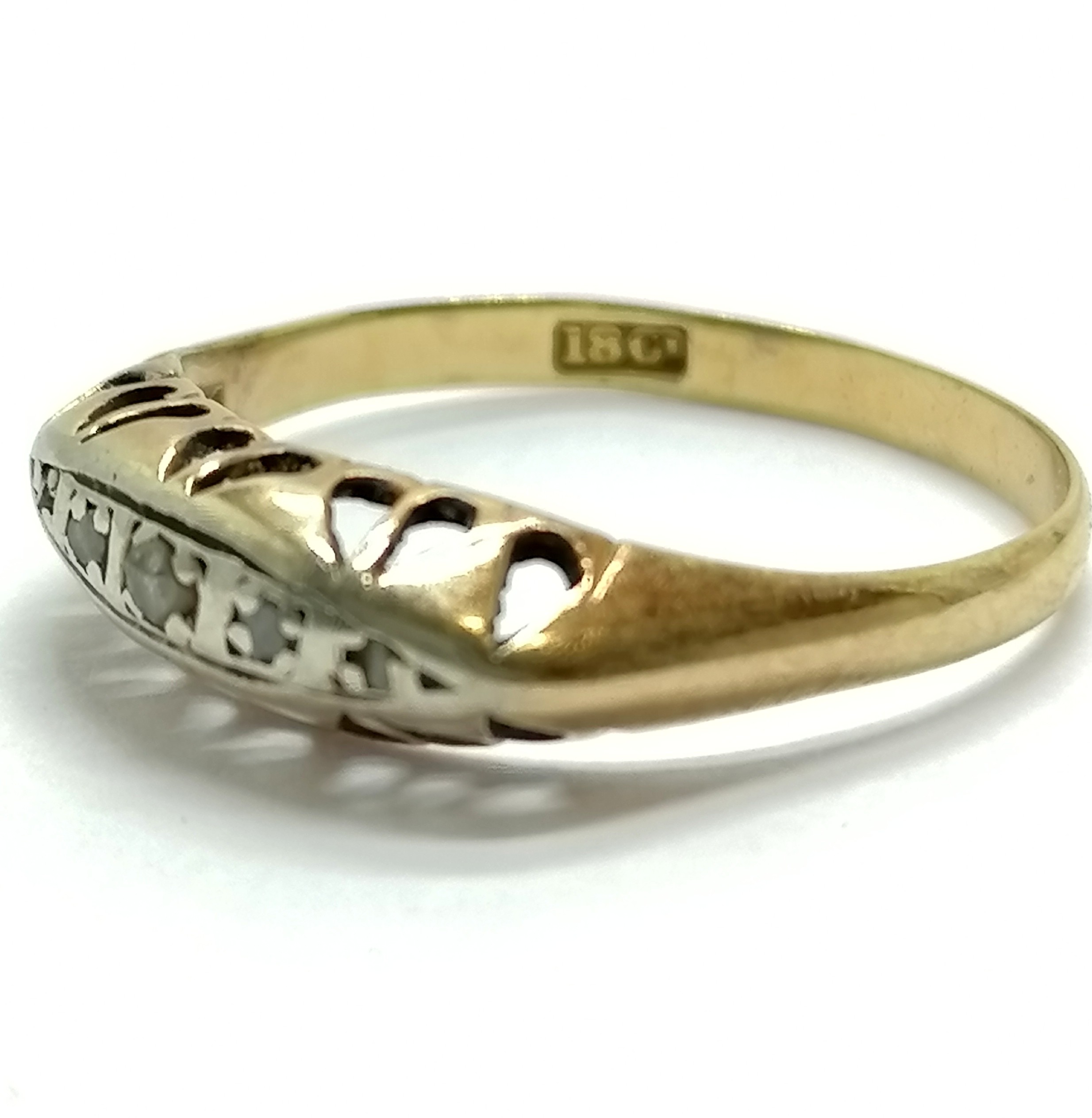 Antique 18ct marked gold 5 diamond stone set ring - size M½ & 1.7g total weight - SOLD ON BEHALF - Image 2 of 2