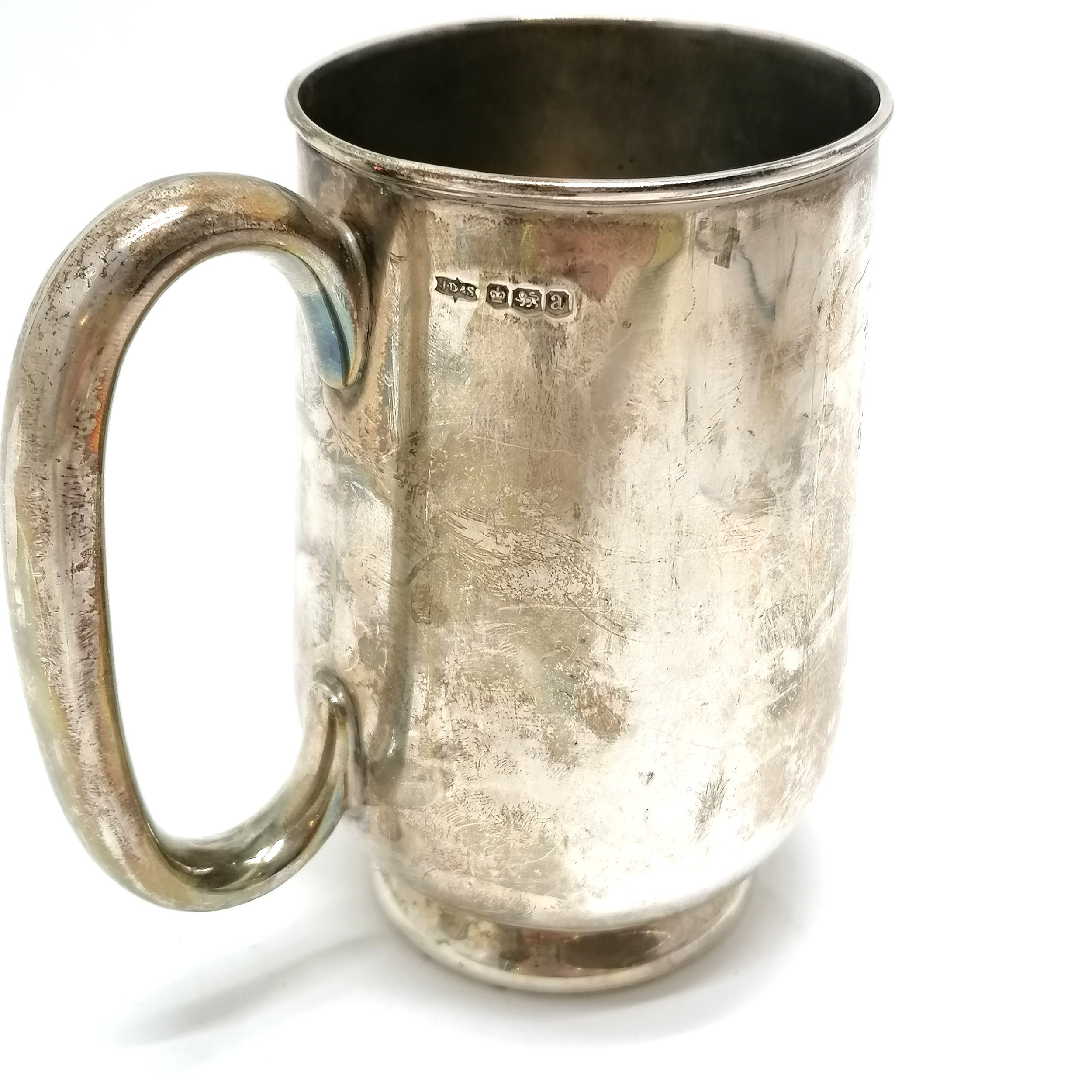 1918 silver tankard by James Dixon & Sons Ltd won in 1920 for Officers jumping by Lt J Yorke OBE - - Image 3 of 4