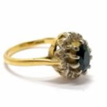 18ct marked gold sapphire & diamond cluster ring - size K½ & 3.6g total weight