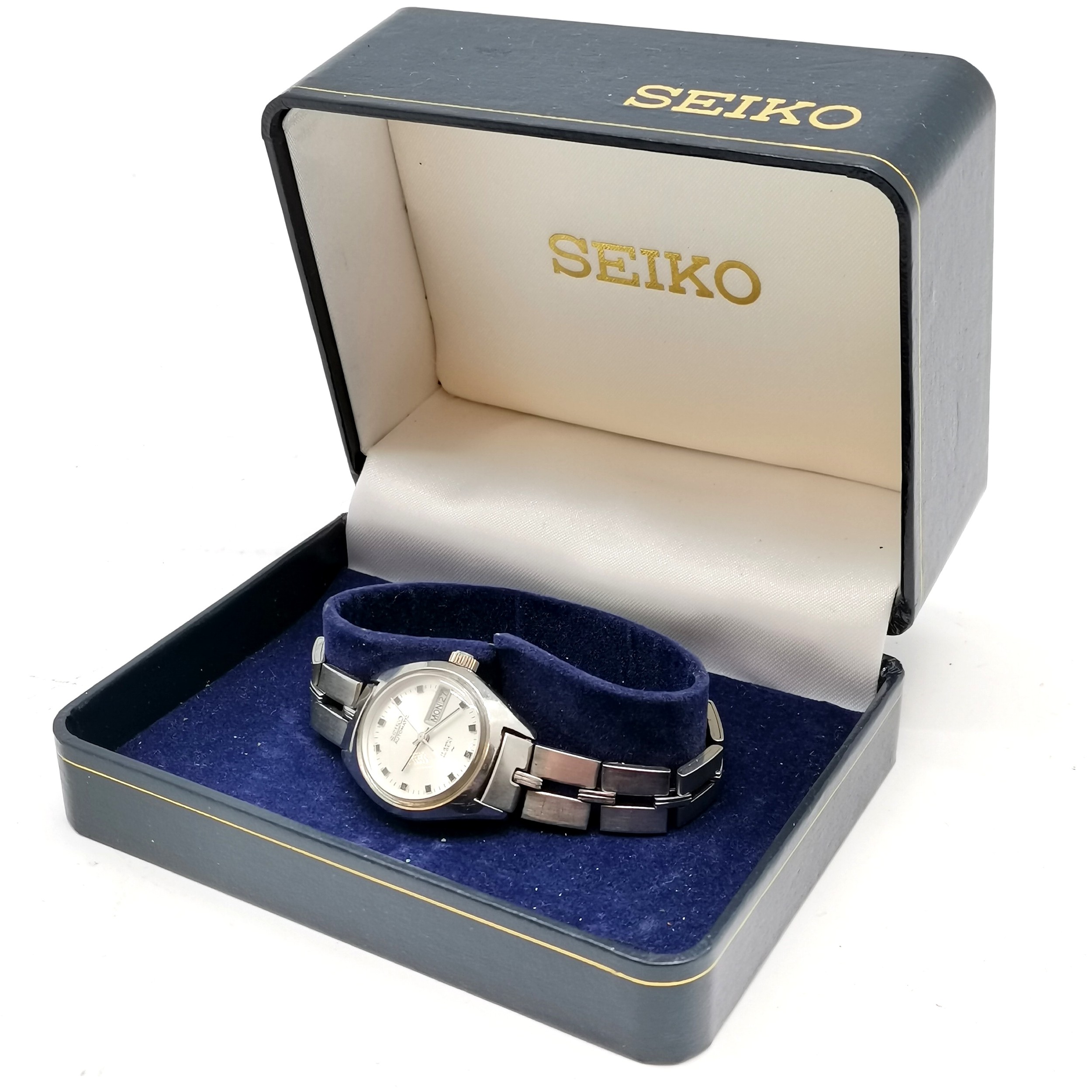 Seiko automatic ladies vintage high-beat wristwatch with day / date aperture (22mm case) in an